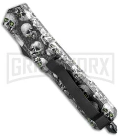 Atomic Slim Dagger White Skull OTF Automatic Knife - Two Tone Plain -Best Knife Shop Atomic Dagger White Skull OTF Auto TT Plain GX 33415 jr side large