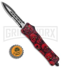 Atomic Defender Medium OTF Automatic Knife Red Skull - Two Tone Dagger Serr -Best Knife Shop Atomic Defender Medium OTF Auto Red Skull TT Dagger Serr GX 37455 jr bottlecap large