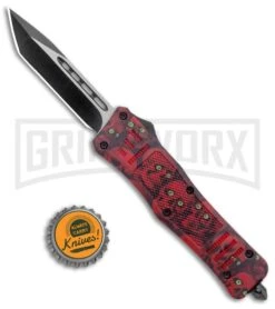 Atomic Defender Medium OTF Red Skull Tanto Knife - (3.25" Two-Tone Satin) -Best Knife Shop Atomic Defender Medium OTF Auto Red Skull TT Tanto GX 37506 jr bottlecap large