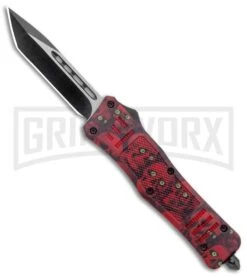 Atomic Defender Medium OTF Red Skull Tanto Knife - (3.25" Two-Tone Satin)