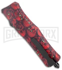 Atomic Defender Medium OTF Red Skull Tanto Knife - (3.25" Two-Tone Satin) -Best Knife Shop Atomic Defender Medium OTF Auto Red Skull TT Tanto GX 37506 jr side large