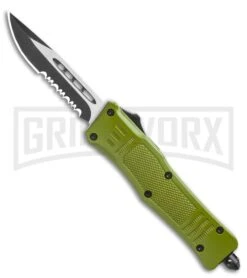 Atomic Defender Mini OTF Automatic Knife OD Green - Serr Two Tone Drop Point