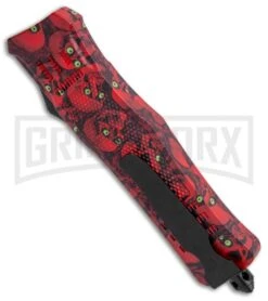 Atomic Defender Large OTF Automatic Knife Red Skull - Two Tone Drop Point -Best Knife Shop Atomic Defender Red Skull DP OTF Auto TT GX 35867 jr side large