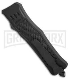 Atomic Defender Large OTF Automatic Knife Black - Two Tone Drop Point -Best Knife Shop Atomic Defender drop point black two tone plain BP 19354 er side large