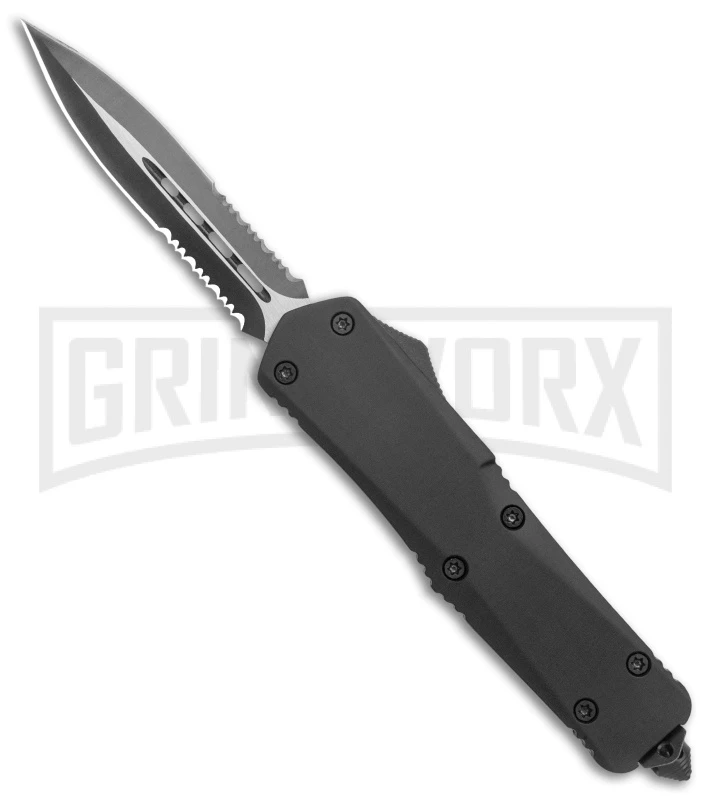 Atomic Lance Black OTF Automatic Knife - Two Tone Double Serr 3 Atomic Lance Black OTF Automatic Knife - Two Tone Double Serr
