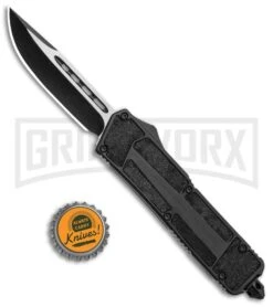 Atomic Medium Defender Drop Point Black OTF Grip Knife - Two Tone Plain -Best Knife Shop Atomic Medium Defender Black Grip OTF Auto DP TT GX 35864 jr bottlecap large