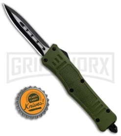 Atomic Defender Mini OTF Automatic Knife Dark Green - Two Tone Dagger -Best Knife Shop Atomic Mini Defender Green OTF Auto Black Dagger Plain GX 32297 jr bottlecap large