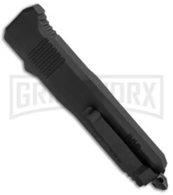 Atomic Shield Large Drop Point Black OTF Automatic Knife - Two Tone Serrated -Best Knife Shop Atomic Shield Large DP Black OTF TT Serr GX 34162 jr side large