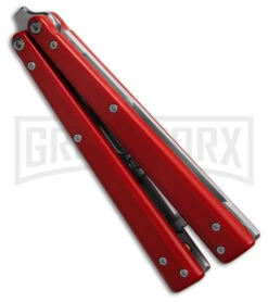 BB Barfly Pro V3 Red Bottle Opener Butterfly Trainer - Satin Plain -Best Knife Shop BB Barfly Pro V3 Red Bottle Opener Butterlfy Trainer BHQ 87773 td side large