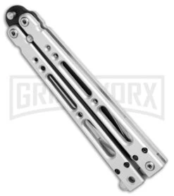 Bear OPS Bear Song IV Silver Balisong Butterfly Knife W/Trainer - Black Plain -Best Knife Shop Bear OPS Bear Song IV Butterfly Aluminum with Trainer Black B 400 B TR BHQ 74868 jr side large
