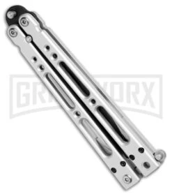 Bear OPS Bear Song IV Silver Balisong Butterfly Knife W/Trainer - Black Plain -Best Knife Shop Bear OPS Bear Song IV Butterfly Aluminum with Trainer Black B 400 B TR BHQ 74868 jr spine large