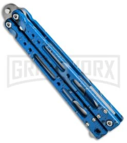 Bear OPS Bear Song IV Blue Raindrop Balisong Butterfly Knife - Tanto Bead Blast -Best Knife Shop Bear OPS Bear Song IV Tanto Butterfly Blue Raindrop BB B 410 AIBD AP 35035 BHQ 67848 jr side 2 large