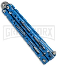 Bear OPS Bear Song IV Blue Raindrop Balisong Butterfly Knife - Tanto Bead Blast -Best Knife Shop Bear OPS Bear Song IV Tanto Butterfly Blue Raindrop BB B 410 AIBD AP 35035 BHQ 67848 jr spine 2 large