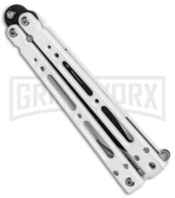 Bear OPS Bear Song IV Arctic White Balisong Butterfly Knife W/Trainer - Black -Best Knife Shop Bear Ops Bear Song IV Butterfly Arctic White Trainer Satin B 400 ALW B BHQ 79336 jr spine large