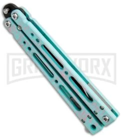 Bear Ops Bear Song IV Cyan Speckle Blue Butterfly Knife - Black -Best Knife Shop Bear Ops Bear Song IV Butterfly Cyan Speckle Blue Black B 400 AICY B BHQ 83465 jr side large