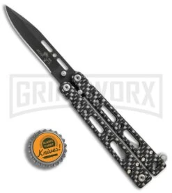 Bear OPS Bear Song IV Sim. Carbon Fiber Small Butterfly Knife - Black Plain -Best Knife Shop Bear Ops Bear Song IV small sim carbon fiber black BHQ 75950 er bottlecap large