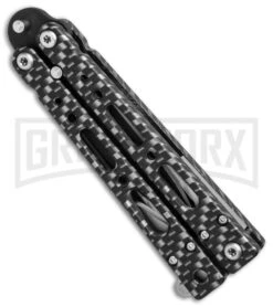 Bear OPS Bear Song IV Sim. Carbon Fiber Small Butterfly Knife - Black Plain -Best Knife Shop Bear Ops Bear Song IV small sim carbon fiber black BHQ 75950 er spine large