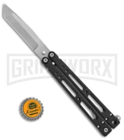 Bear OPS Bear-Song IV Black Tanto Butterfly Knife - Bead Blast Plain -Best Knife Shop Bear Ops Bear Song IV tanto black bb BHQ 39364 er size large