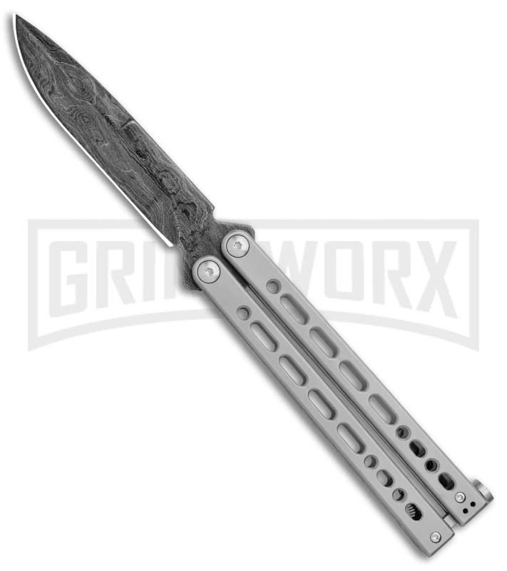 Bear Ops Bear Song VIII Gray Butterfly Knife - Bayonet Damascus Plain 3 Bear Ops Bear Song VIII Gray Butterfly Knife - Bayonet Damascus Plain