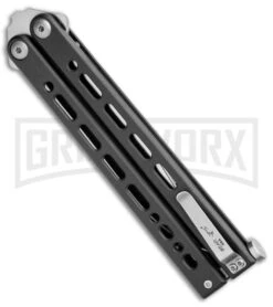 Bear Ops Bear Song VIII Black Butterfly Knife - Clip Point Satin Plain -Best Knife Shop Bear Ops Bear Song VIII Butterfly CP Black Steel Satin BHQ 107303 jr side large