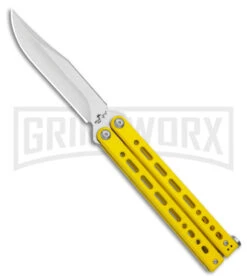 Bear Ops Bear Song VIII Yellow Butterfly Knife - Clip Point Satin Plain