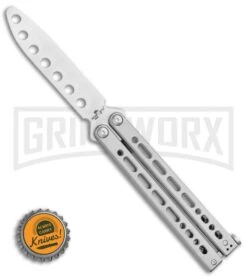 Bear Ops Bear Song VIII Silver Butterfly Trainer - Bead Blast Dull -Best Knife Shop Bear Ops Bear Song VIII Butterfly Trainer 4.5 Satin B 821 SS S BHQ 117625 LS Bottlecap large