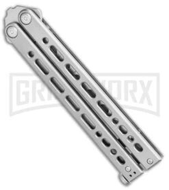 Bear Ops Bear Song VIII Silver Butterfly Trainer - Bead Blast Dull -Best Knife Shop Bear Ops Bear Song VIII Butterfly Trainer 4.5 Satin B 821 SS S BHQ 117625 LS Side large