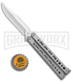 Bear Ops Bear Song VIII Small Gray Butterfly Knife - Clip Point Satin Plain -Best Knife Shop Bear Ops Bear Song VIII Small Butterfly Gray Satin CP BHQ 145121 jr bottlecap large
