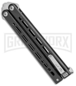 Bear Ops Bear Song VIII Black Butterfly Knife - Tanto Satin Plain -Best Knife Shop Bear Ops Bear Song VIII Tanto Black Satin BHQ 107302 jr side large