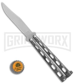Bear & Son Knives Silver Speckle 114 Balisong Butterfly Knife - Satin Plain -Best Knife Shop Bear Son 114 speckle satin BHQ 0365 er bottlecap large