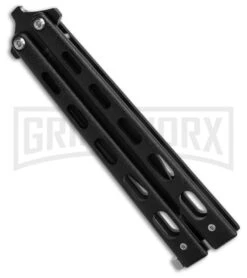 Bear & Son 115B Black Butterfly Knife - Black Plain -Best Knife Shop Bear Son 115B Large Butterfly Knife Black 4in Black BHQ 50072 td side1 large
