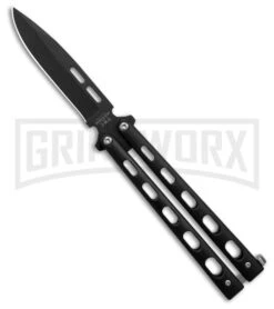 Bear & Son 115B Black Butterfly Knife - Black Plain