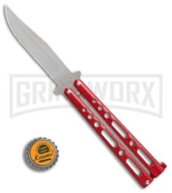 Bear & Son Knives Red Large 117 Balisong Butterfly Knife - Satin Plain 4TH18 -Best Knife Shop Bear Son 117 large butterfly knife red satin BHQ 72584 er bottlecap large
