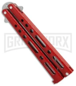 Bear & Son Knives Red Large 117 Balisong Butterfly Knife - Satin Plain 4TH18 -Best Knife Shop Bear Son 117 large butterfly knife red satin BHQ 72584 er spine large