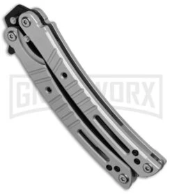 Bear OPS Bear-Song VI Gray Butterfly Knife - Black Plain 7 Bear OPS Bear-Song VI Gray Butterfly Knife - Black Plain -Best Knife Shop Bear Son Breeden B 600 AIBK B 35033 BHQ 51711 jr side large