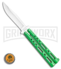 Bear & Son Knives Green Large 117 Balisong Butterfly Knife - Satin Plain -Best Knife Shop Bear Son Butterfly Green 117GR BHQ 114199 LS Bottlecappng large