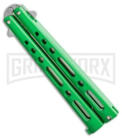 Bear & Son Knives Green Large 117 Balisong Butterfly Knife - Satin Plain -Best Knife Shop Bear Son Butterfly Green 117GR BHQ 114199 LS Side large