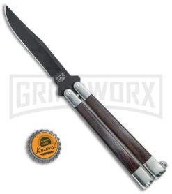 Bear & Son Black Walnut Butterfly Knife - Black Plain -Best Knife Shop Bear Son Butterfly Knife Black Walnut Black BW17T BHQ 77785 jr bottlecap large
