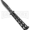 Bear & Son 115D Black Butterfly Knife - Damascus Plain -Best Knife Shop Bear Son Butterfly black damascus BHQ 50074 er jr large