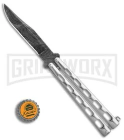 Bear & Son Knives SS14D Stainless Steel Butterfly Knife - Clip Point Damascus -Best Knife Shop Bear Son Clip Point Butterfly SS Damascus BHQ 88016 er bottlecap large