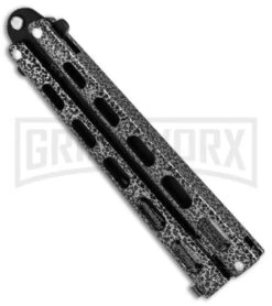 Bear & Son 115 Tanto Silver Vein Butterfly Knife - Black Plain -Best Knife Shop Bear Son Large Butterfly Silver Speckle Black Tanto 115TAN BHQ 52096 jr side large