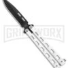 Bear & Son 115W White Butterfly Knife - Black Plain 4TH18 -Best Knife Shop Bear Son Large Clip Point Butterfly Knife White 4in Black BHQ 77306 large