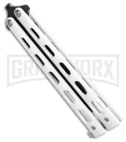 Bear & Son 115W White Butterfly Knife - Black Plain 4TH18 -Best Knife Shop Bear Son Large Clip Point Butterfly Knife White 4in Black BHQ 77306 td side large