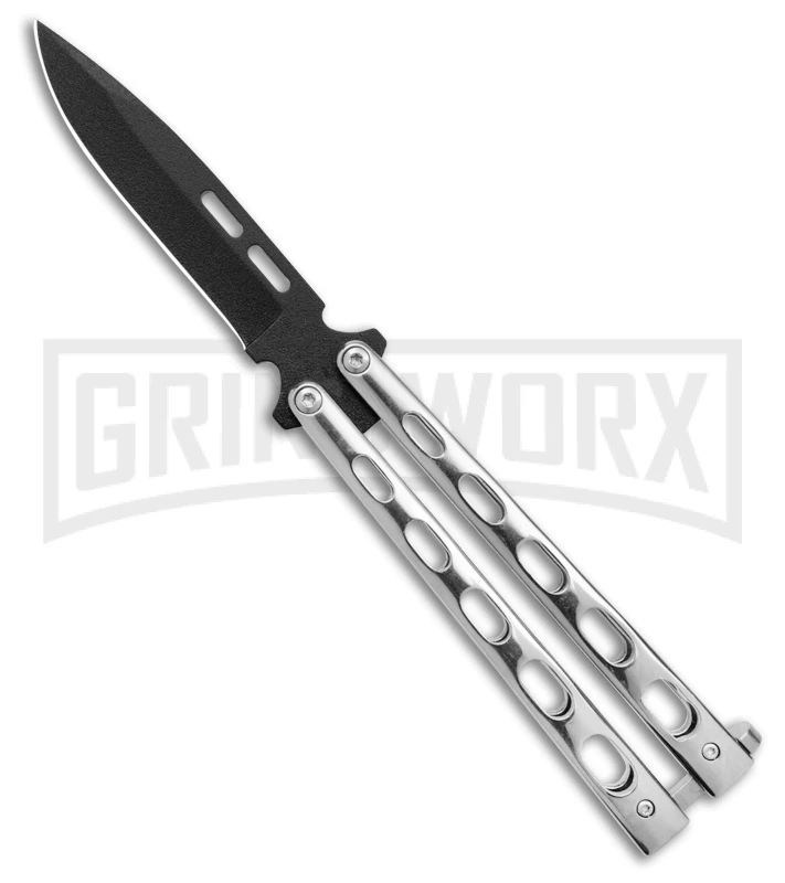 Bear & Son Knives 15 Stainless Steel Butterfly Knife - Spear Point Black Plain 3 Bear & Son Knives 15 Stainless Steel Butterfly Knife - Spear Point Black Plain