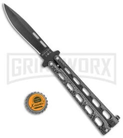 Bear & Son 115 Silver Speckle Butterfly Knife - Black Plain -Best Knife Shop Bear and Son 115 Large Butterfly Silver Speckle Black BHQ 50070 jr bottlecap large