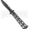 Bear & Son 115 Silver Speckle Butterfly Knife - Black Plain 2 Bear & Son 115 Silver Speckle Butterfly Knife - Black Plain -Best Knife Shop Bear and Son 115 Large Butterfly Silver Speckle Black BHQ 50070 jr large