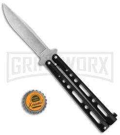 Bear & Son Butterfly Knife Black Steel - Clip Point Plain -Best Knife Shop Bear and Son Butterfly Black SW BHQ 135110 jr bottlecap large