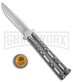 Bear & Son Knives Gray 117 Balisong Butterfly Knife - Stone Wash Plain -Best Knife Shop Bear and Son Butterfly Gray SW BHQ 139093 jr bottlecap large