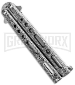Bear & Son Knives Gray 117 Balisong Butterfly Knife - Stone Wash Plain -Best Knife Shop Bear and Son Butterfly Gray SW BHQ 139093 jr side large