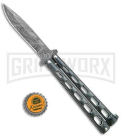 Bear & Son 115GXD Galaxy Butterfly Knife - Damascus Plain -Best Knife Shop Bear and Son Butterfly Knife Black Sparkles Damascus DP BHQ 141054 jr bottlecap large